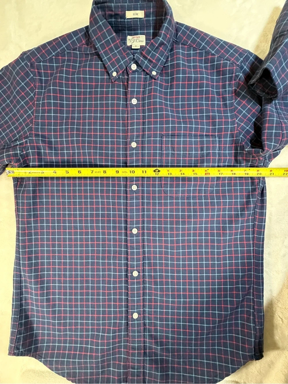 J. Crew Navy and Red Plaid Button-Down Shirt - Size Medium